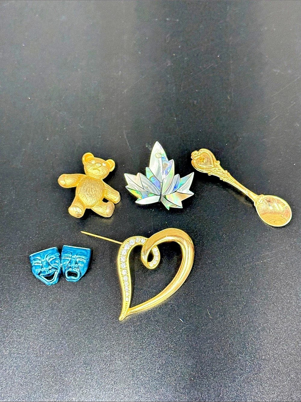 Vintage-Style Brooch Pin Lot in Gold & Blue